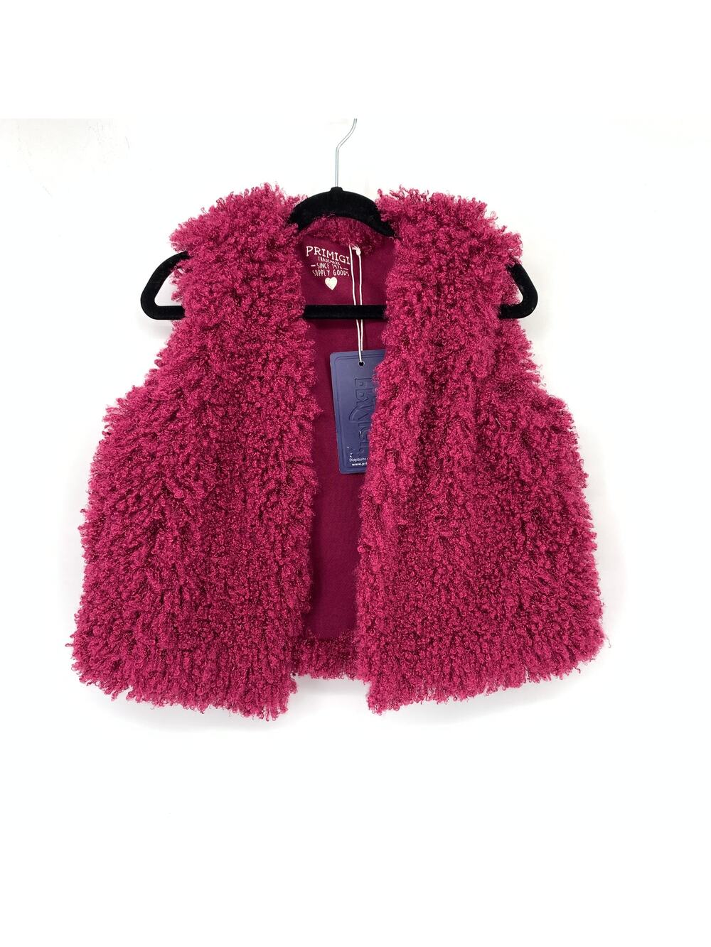 Primigi Fuzzy Vest Open Front Girls Size 5 Raspberry Maron Red Sleeveless NEW